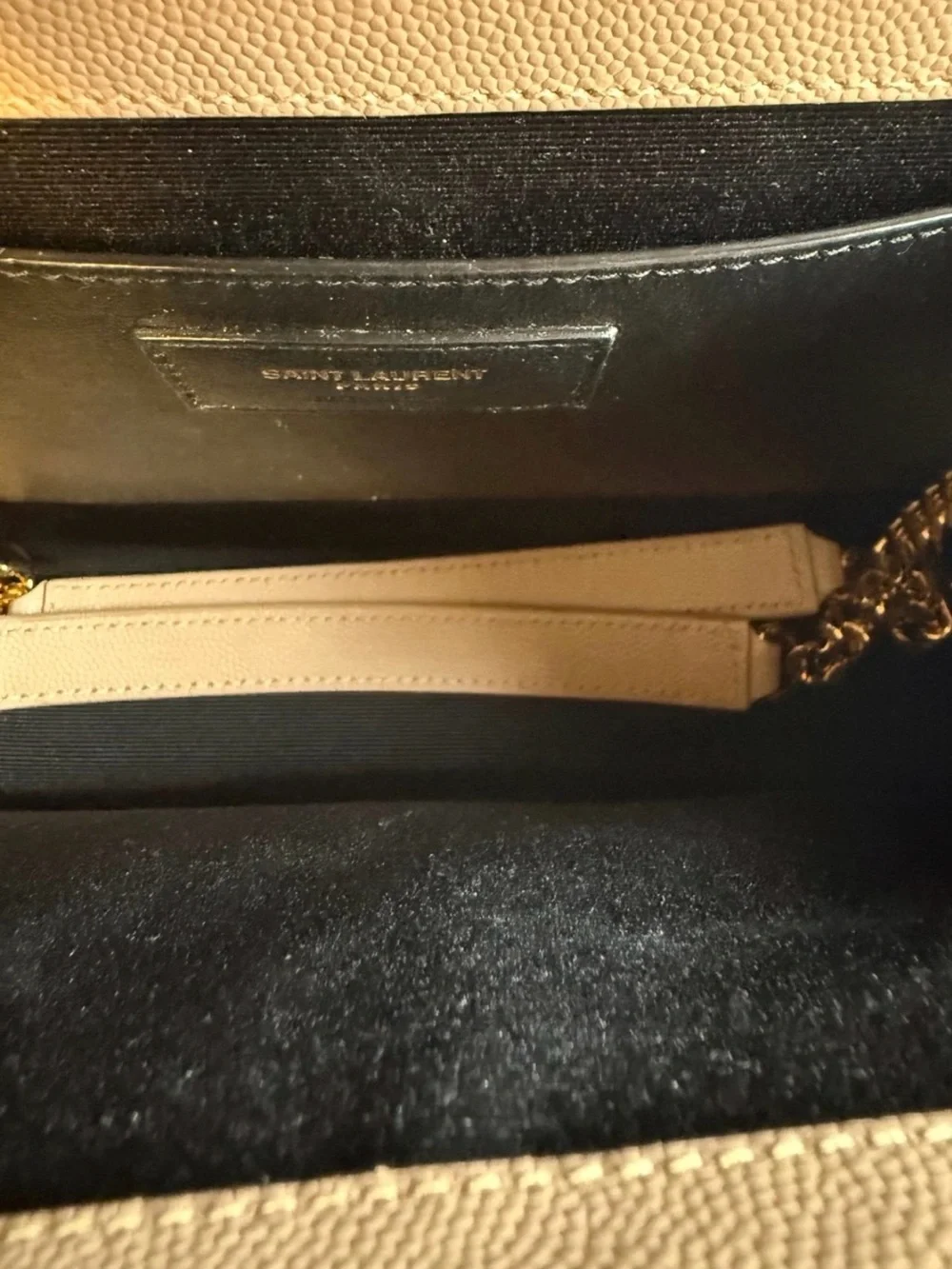 Saint Laurent Taupe Quilted Leather Shoulder Bag with Gold YSL Hardware